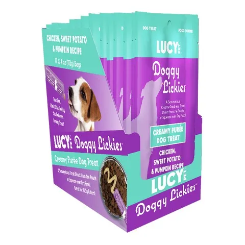 17pc 4oz Lucy Pet Doggy Lickies Chicken, Sweet Potato & Pumpkin Display - Items on Sales Now